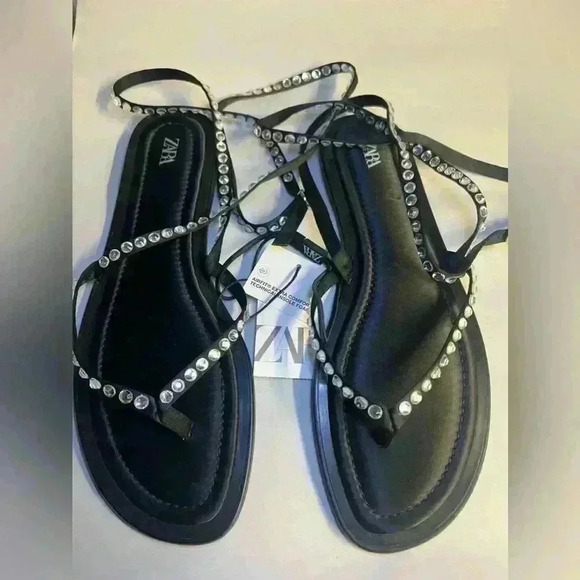 🔥🔥Zara Tied up rhinestone Flat - Picture 6 of 9